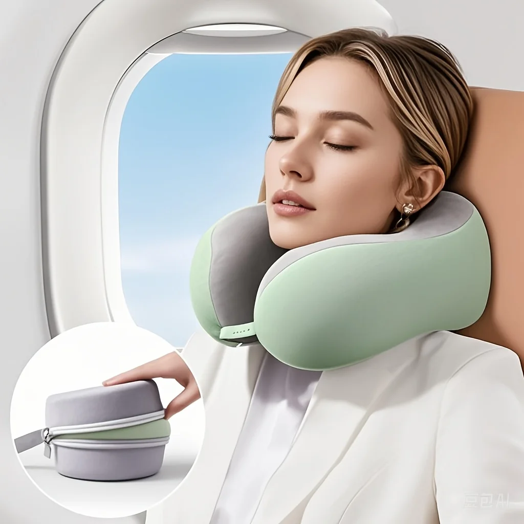 Cómoda almohada para el cuello en forma de U con bolsa de almacenamiento: ideal para viajes, siesta y uso en oficina.