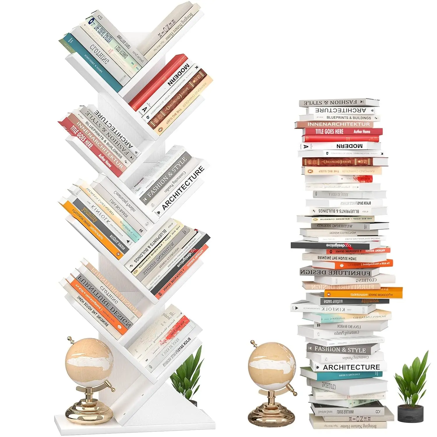 

Книжный стеллаж-дерево, 9-ярусный, в деревенском стиле, коричневый, ретро-стеллаж из дерева для хранения CD/дисков, фильмов, книг, с защитой от падения, на заказ