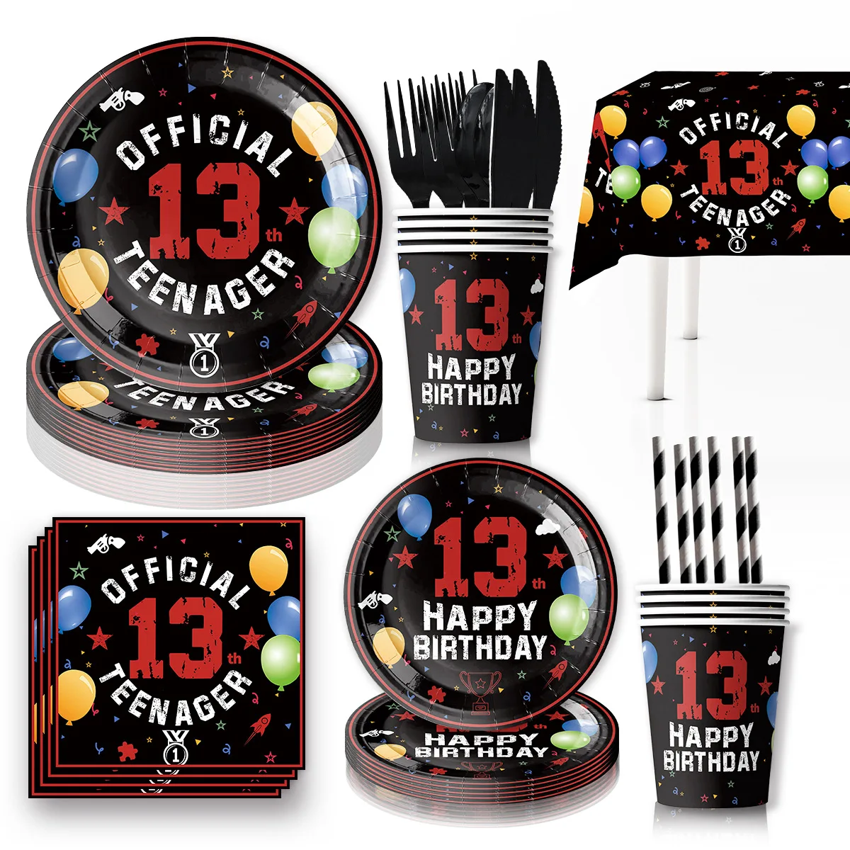 13th Birthday Decorations Red Black 13th Birthday Party Supplies for Boys Teenager 13 Years Old Bday Decor HAPPY BIRTHDAY Banner