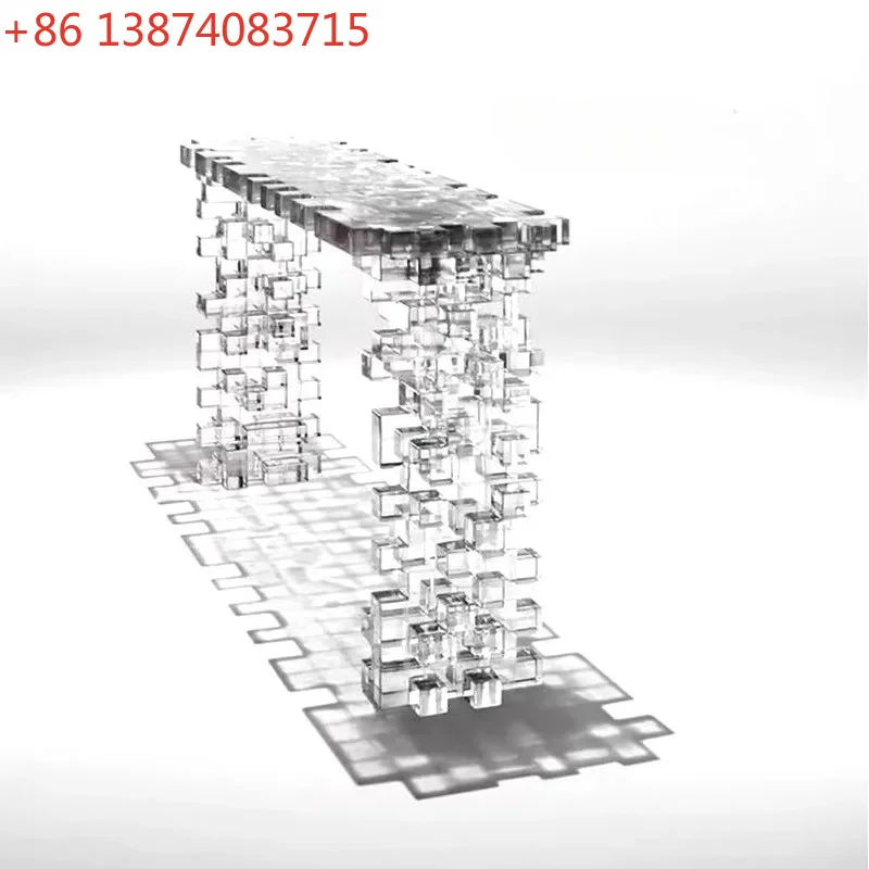 Modern acrylic entrance table, high-end living room, corridor decoration, end view, high-end entrance table