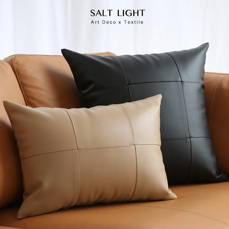 

Modern Luxury Summer PU Leather Patchwork Sofa Pure Color Pillow Living Room Couch Pillow 50x50 Backrest Cushion Sample Room