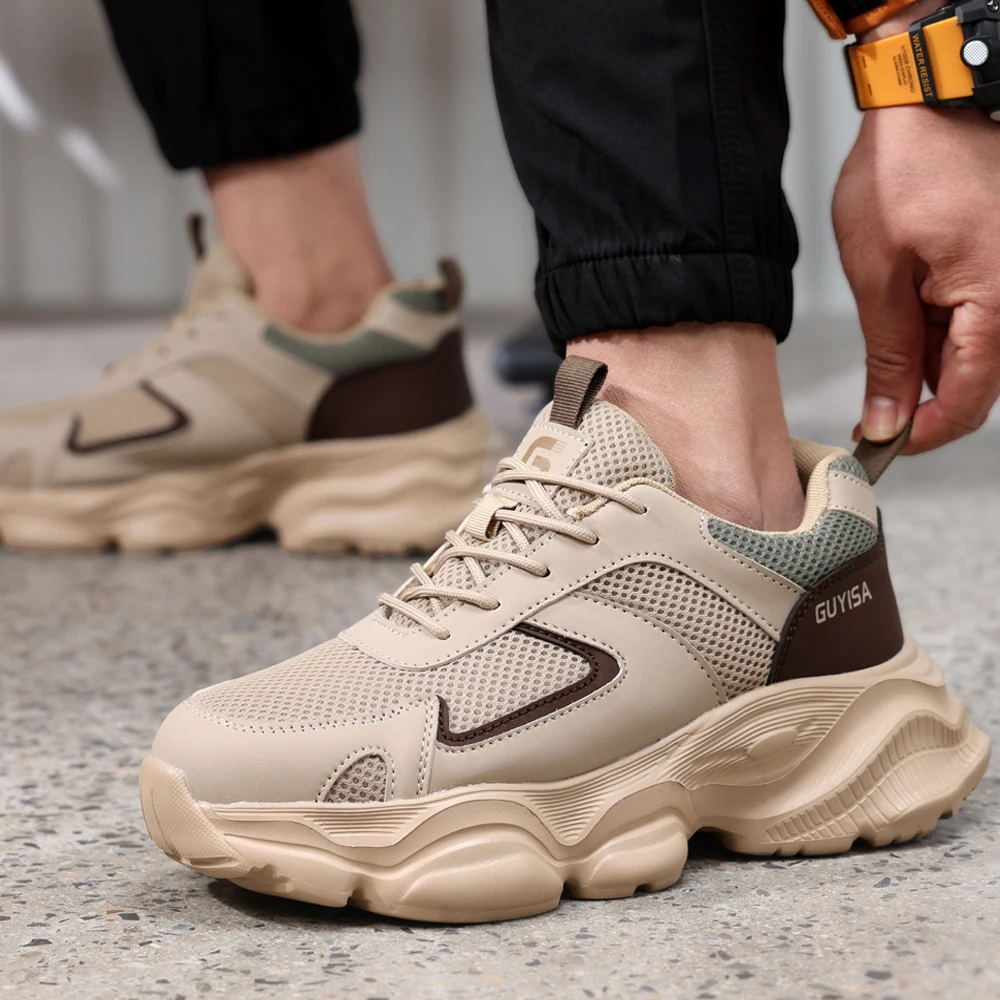 Summer Breathable Men Safety Shoes Lightweight Steel Toe Shoes Work Sneakers Anti-smash Anti-puncture Indestructible Shoes 2026