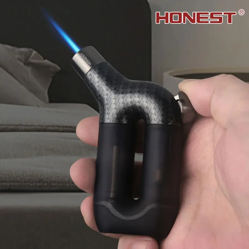 HONEST Creative Modeling Single Blue Flame Lighter Large Capacity Visible Gas Compartment Adjustable Flame Size Press Ignition