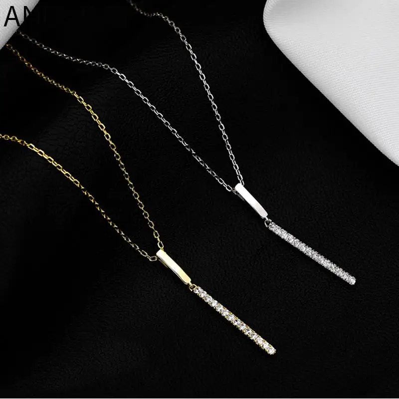 ANENJERY-collar de Color plateado para mujer, cadena de clavícula con tira larga CZ, joyería fina, regalos, S-N739