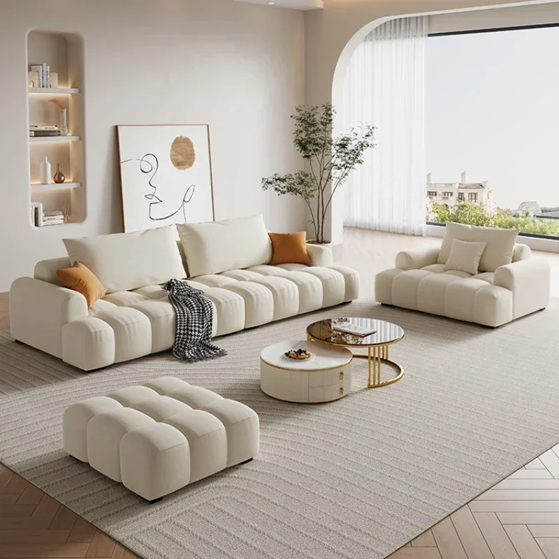 Cream Style Puff Sofa Cotton Candy Small Size Housing Living Room Piano Key Straight Divano Soggiorno Furniture Couch