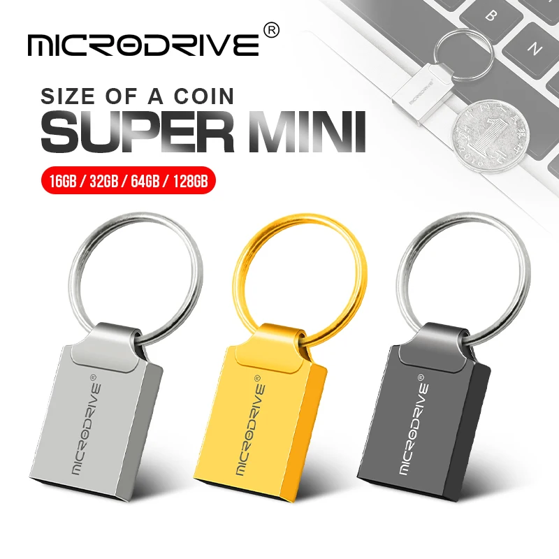 Super Mini Metal USB Flash Drive 256GB/128GB/64GB/32GB/16GB/8GB/4GB Memory stick Waterproof pendrive u disk with key chain