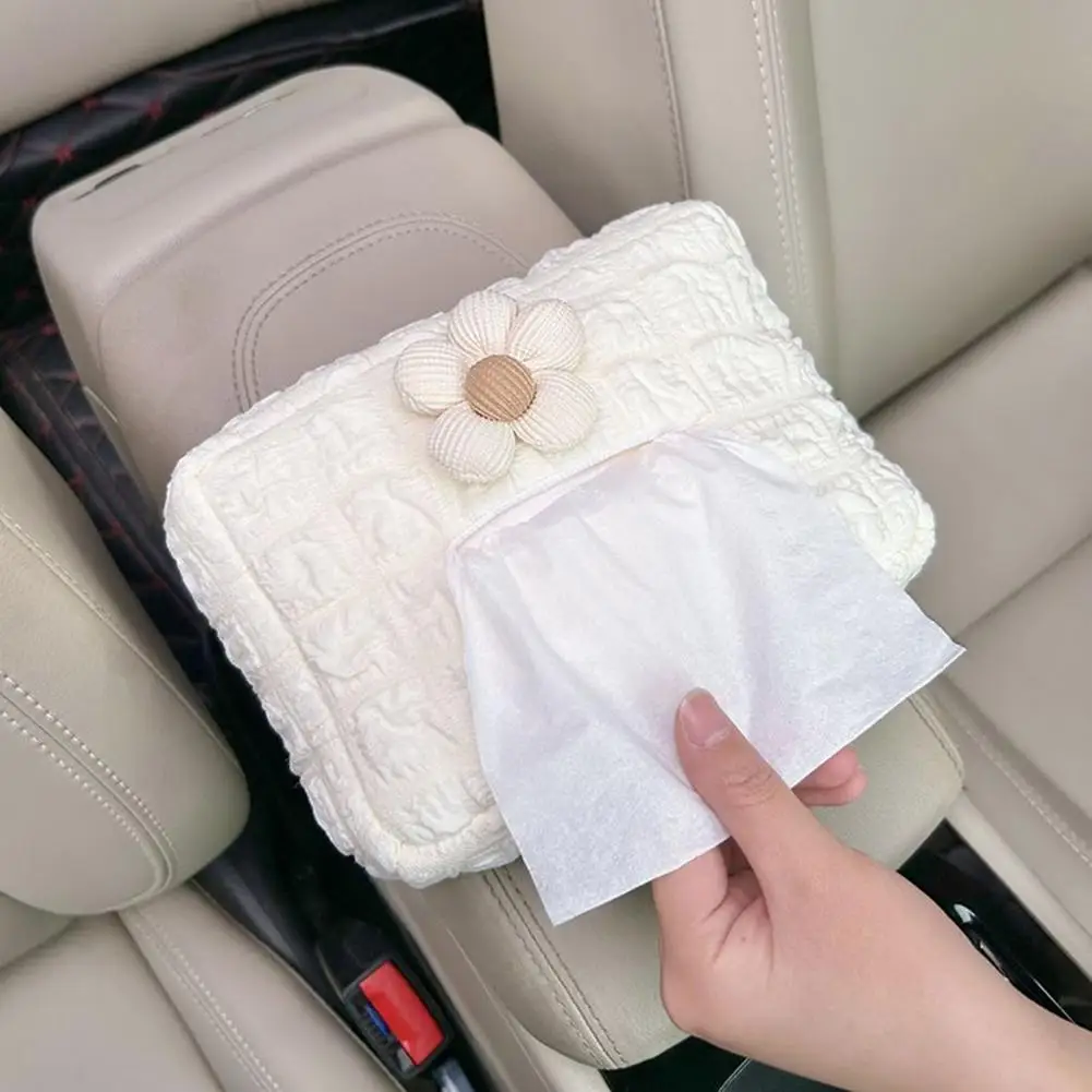 

Safe Design Car Tissue Holder Plaid Texture Car Tissue Box Flower Decor for Seat Back with Adjustable Straps Sun Visor Seat