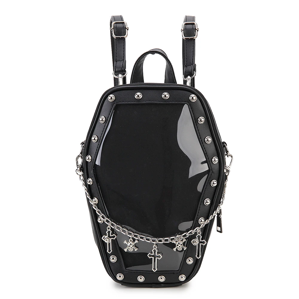 Gothic Punk Sargform Ita Tasche Damen Klare Rucksäcke Dark Lolita Handtasche und Umhängetasche Mädchen Cosplay Designer 2-Einsatz – Detail 10