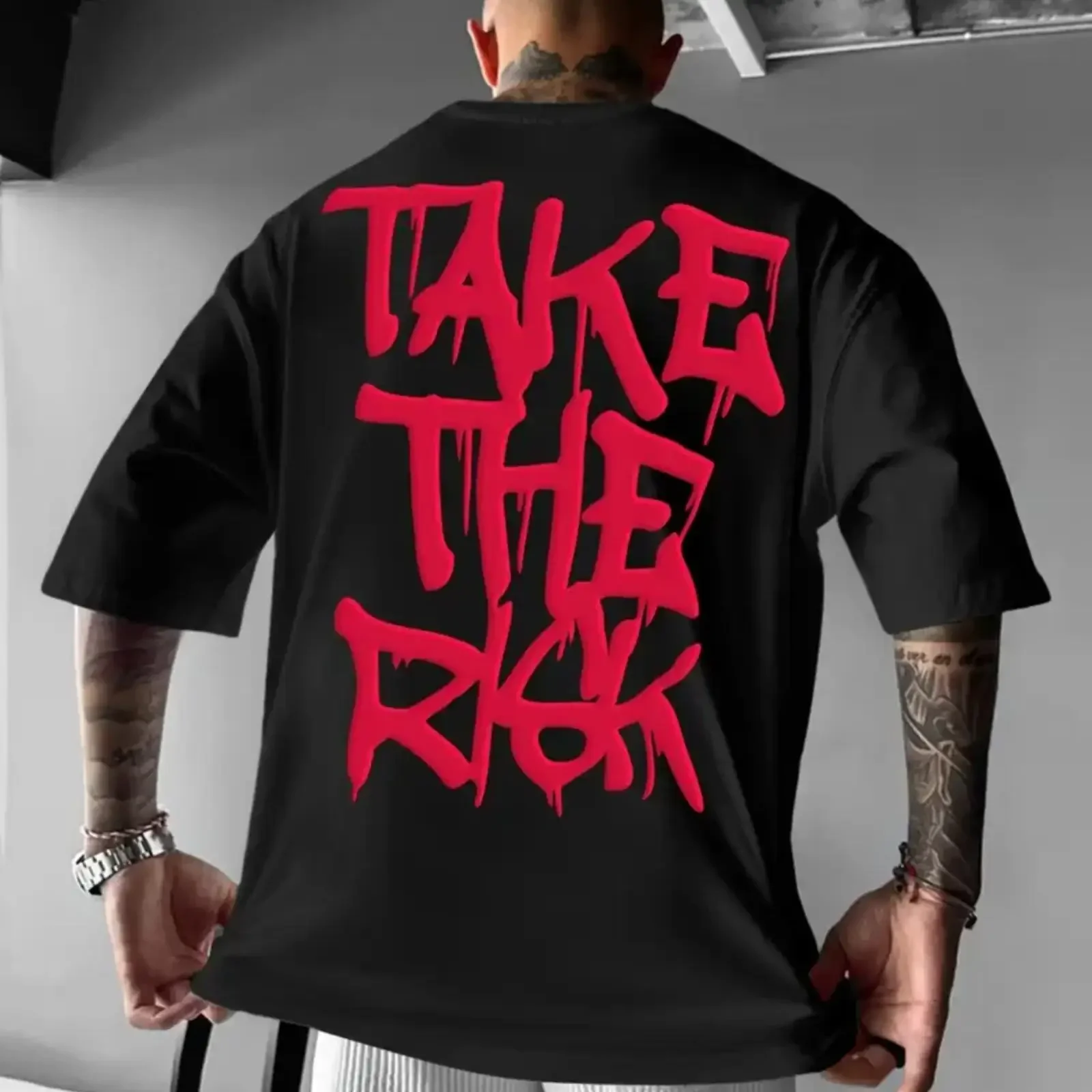 Take the Risk Herren Oversize T Shirt Streetwear Fashion Mode Lifestyle Baumwolle vintage Washed Soft Stretched Casual homme