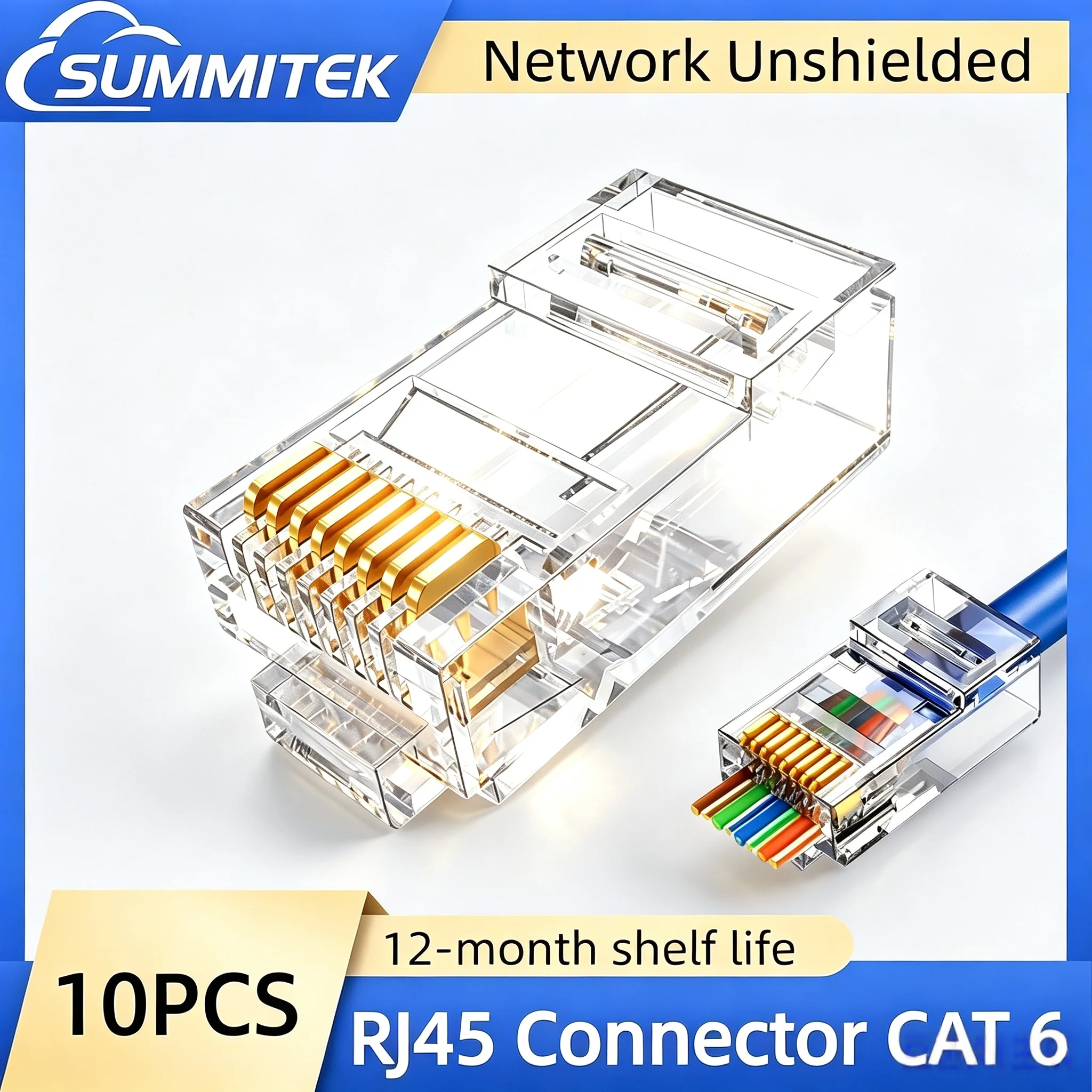 SUMMITEK 10PCS 50PCS 100PCS RJ45 Pass-Through Cat6 Connector Network Unshielded RJ45 Perforated Crystal Head Network Cable