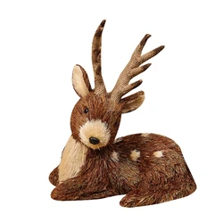 367A Handmade Straw Grass Elk Ornament Pastoral Rustic Woven Christmas Sitting Sika Deer for Doll Animal Figurines Desktop