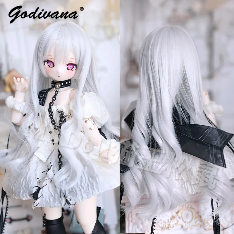 1/4 BJD Doll Hime Cut Wig Long Wavy Curly Hair with Wispy Bangs High Temperature Fiber Doll Hair for 1/4 BJD Doll Accessories