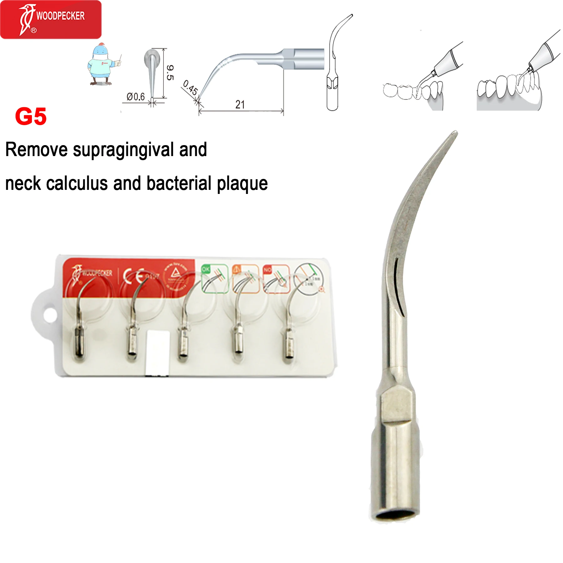 Original Woodpecker Dental Scaler Tips Ultrasonic Scaling Tip G1 G2 G3 G4 G5 G6 G7 G8 Fit For EMS UDS image 3