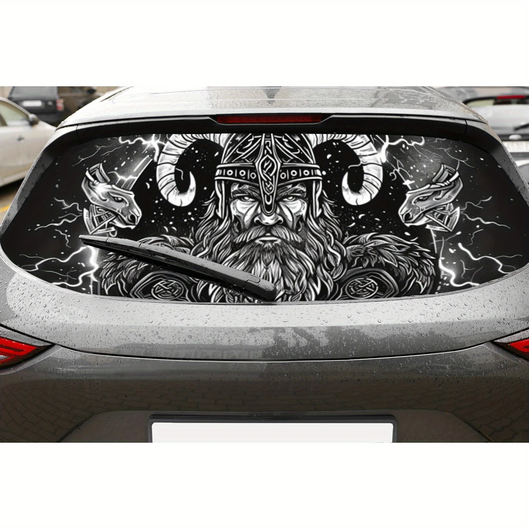 

Hardcore Viking Warrior PVC Perforated Car Vinyl Wraps, Privacy Enhancing Design for Rear Window, Car Rear Windshield Sticker fo