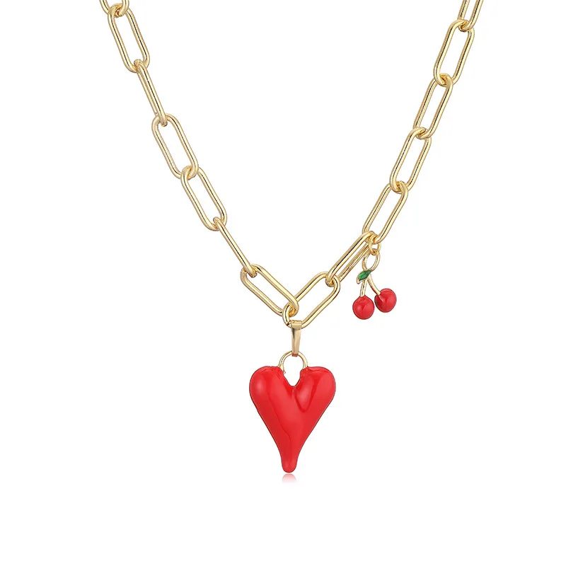 2025 Fashion red cherry apple pepper pearl necklace female niche creative love pentagram bead necklace gift