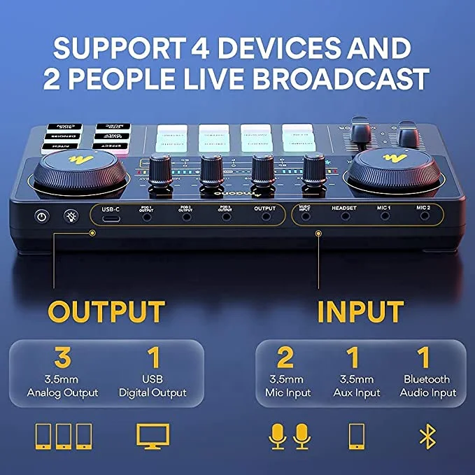 Профессиональная звуковая карта MAONO CASTER с конденсаторными студийными микрофонами 25 мм, аудиоинтерфейс для подкастов, комплект микшеров для прямой трансляции