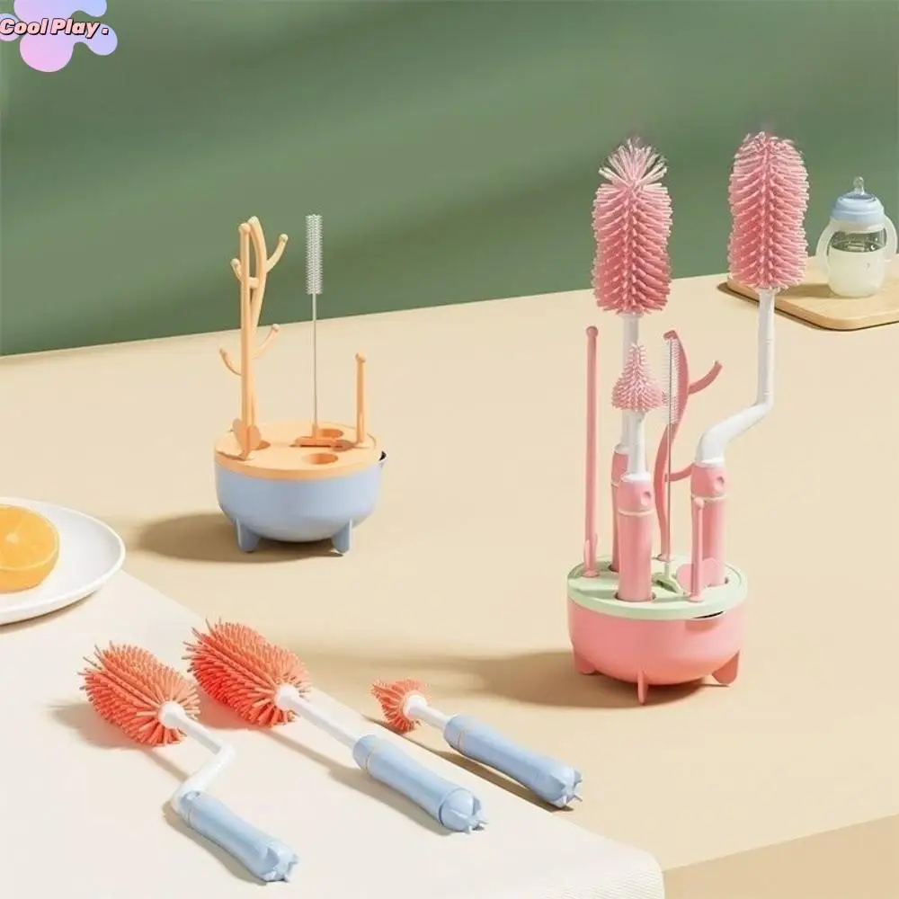 

Soft Head Baby Bottle Cleaner Set Long Handle 360 Degree Rotation Bottle Cleaning Brush Silicone Drying Rack