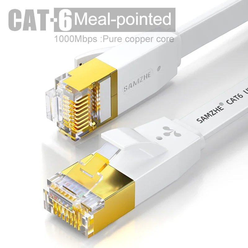 SAMZHE CAT6 Platte Ethernet-kabel 1000 Mbps 250 MHz CAT 6 RJ45 Netwerk Patch Cord LAN voor Computer Router Laptop