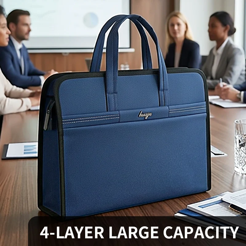 Huajie Large Capacity Business Briefcase Wear Resistant Laptop Bag Office File Storage Bag Portable Travel Bag for Men