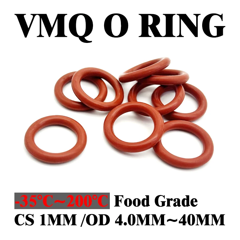 

1000 pcs CS 1mm OD 4mm ~ 40mm Food Grade Red O Rings Heat Resistant Dairy Processing/Kitchen Faucet Sealing waterproof Gaskets