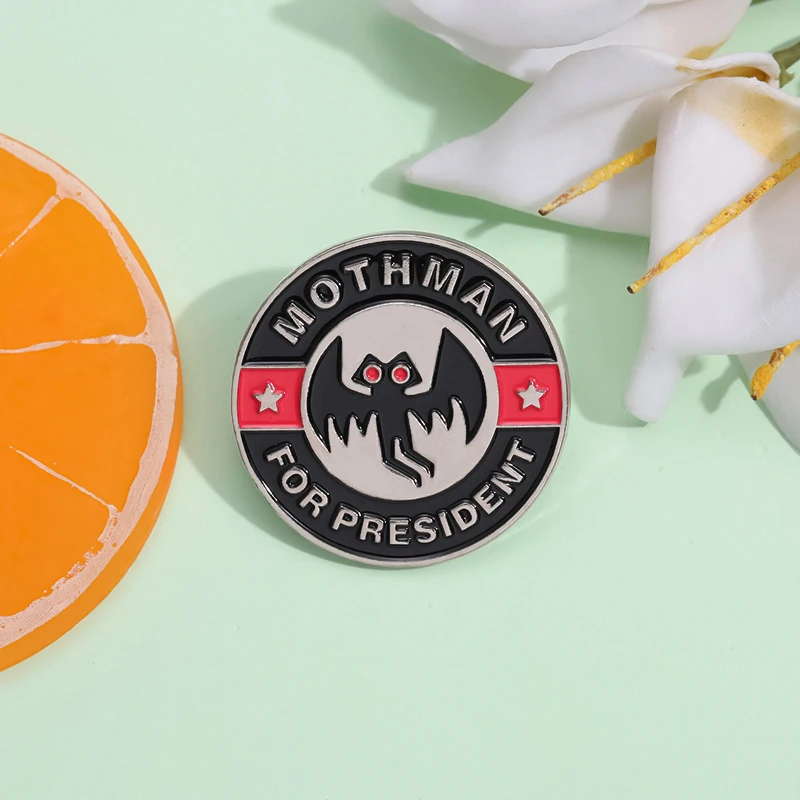 Cartoon Mothman for President Enamel Pin Animal Brooch Badge Punk Round Custom Gift Halloween Lapel Bat Backpack Jewelry image 5