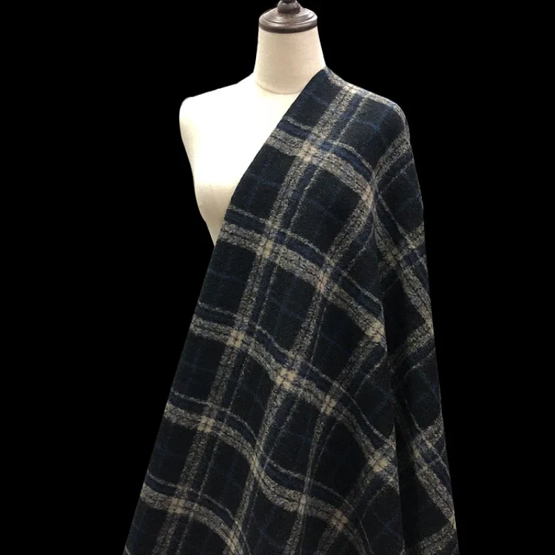 

Итальянская эластичная шерстяная кашемировая ткань, мягкая тяжелая пушистая клетчатая жаккардовая одежда, осенне-зимняя плотная одежда для шитья во дворе