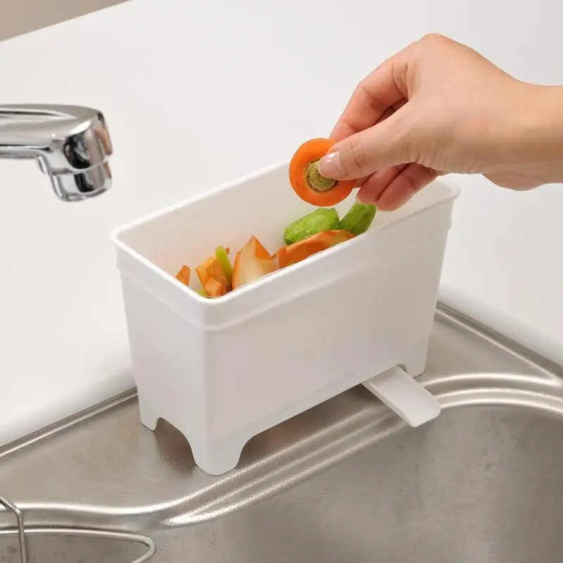 White Plastic Kitchen Sink Food Waste Collector Self Drain Spout Easy Clean For Home Kitchen Use