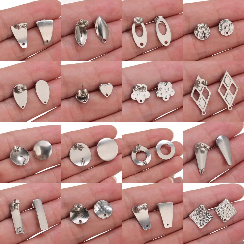 

10pcs Stainless Steel Earring Base Geometric Flower Earrings Stud Earring Posts Connector for DIY Jewelry Making Accessories