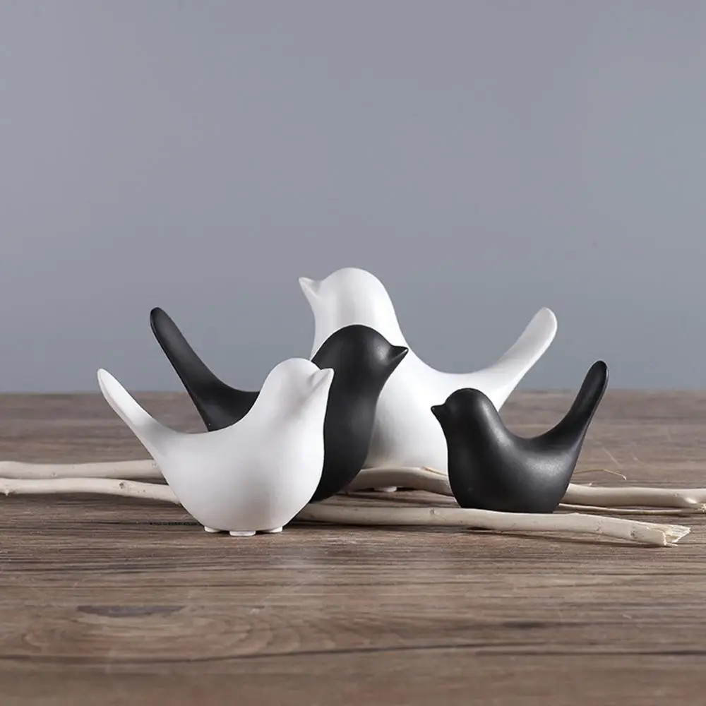 Ceramic Black White Bird Sculpture Nordic Style Modern Pigeon Figurines Simple Realistic Simulation Bird Ornaments