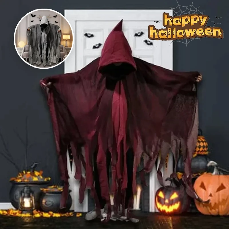 

Gothic Scary Cloak Costume Adult Mens Hooded Horror Robe Halloween Party Terrifying Masquerade Cosplay Dress Up Props