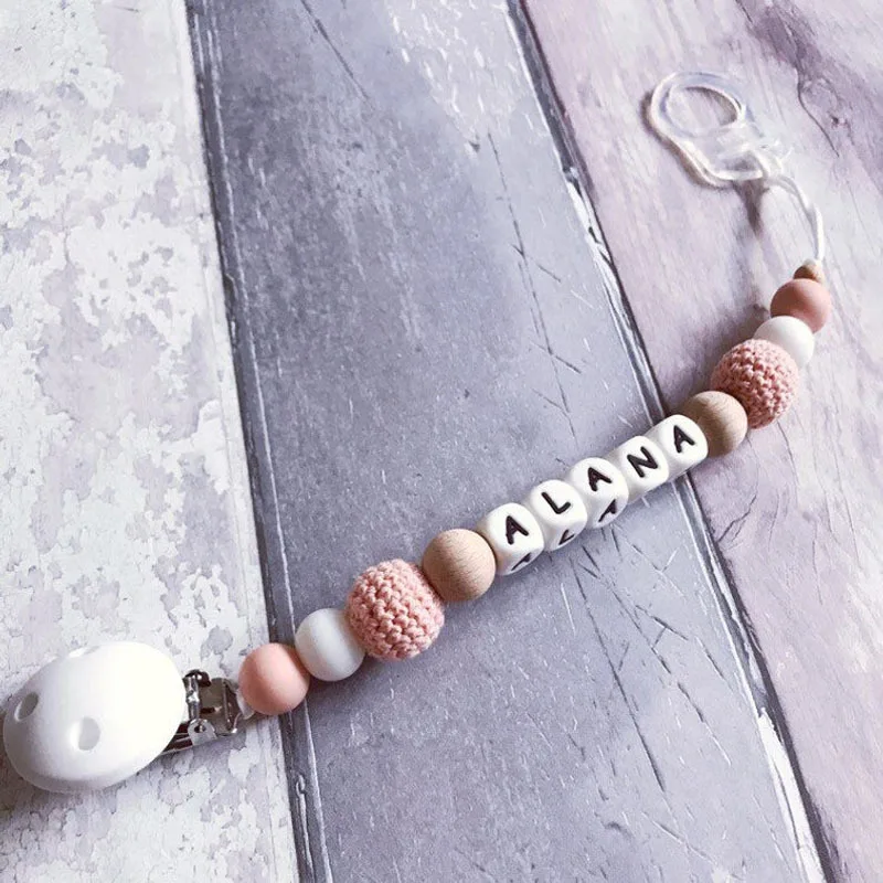 

Новая детская цепочка для соски с индивидуальным именем, силиконовая бусина, держатель для соски-пустышки, подвеска-прорезыватель для новорожденных, подарок для душа, без BPA