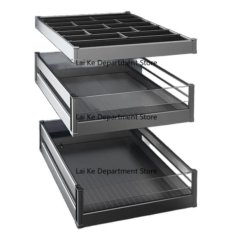 Kitchen Cabinet Pull-out Aluminum Alloy Basket Large Capacity Bowl Dish Pot Spice Storage Drawer