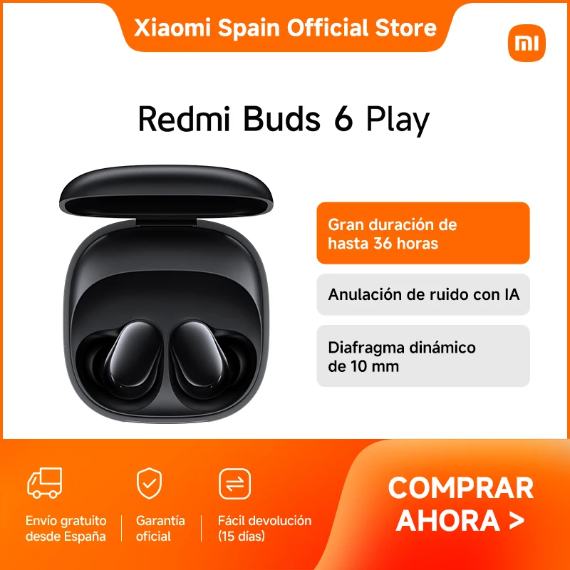 Oficial | Redmi Buds 6 Play, Gran duración de hasta 36 horas, Diafragma dinámico de 10 mm, Anulación de ruido con IA