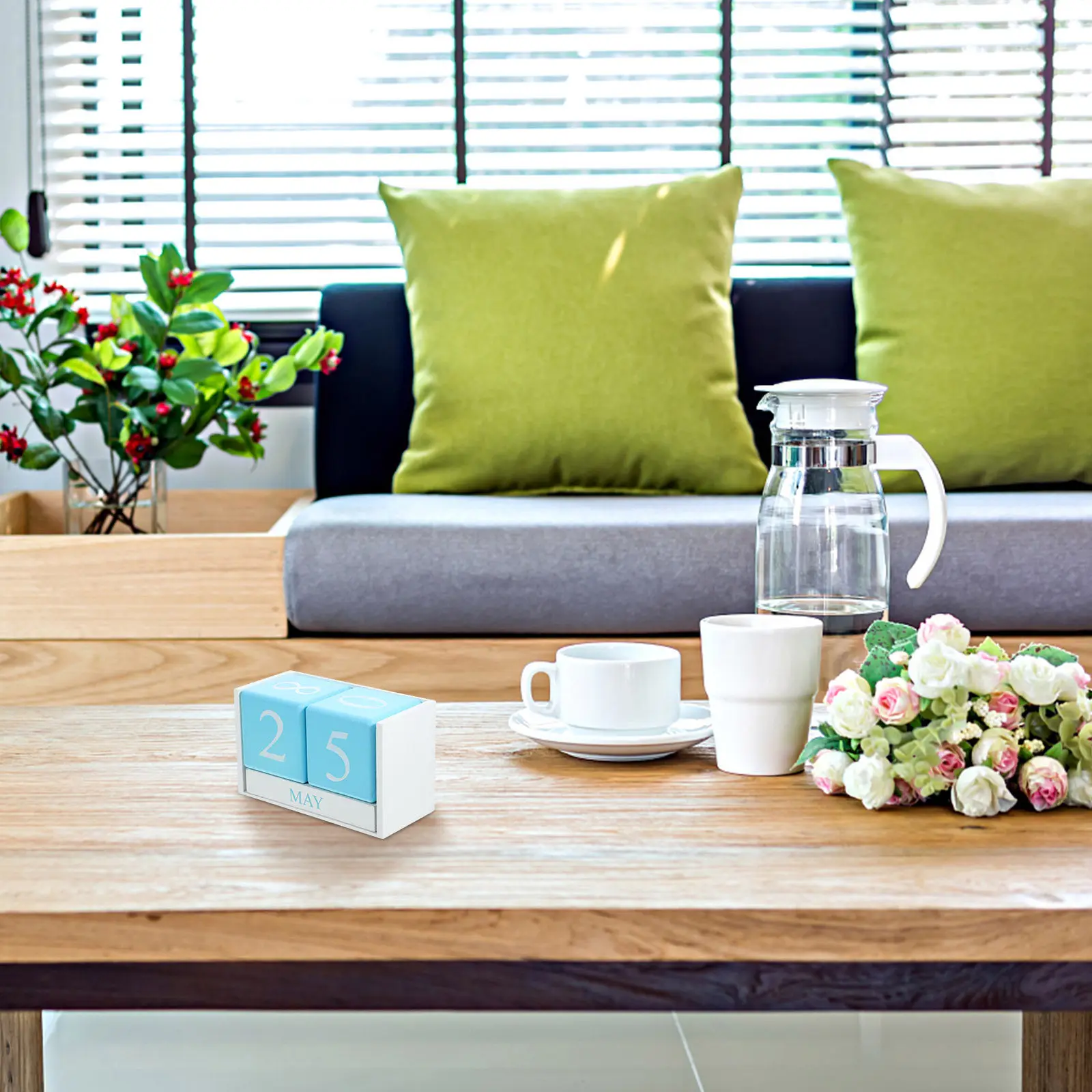 

Wooden Calendar Standing Desk Calendar Manually Adjustable Month Day Blocks for Office School Household Decoration