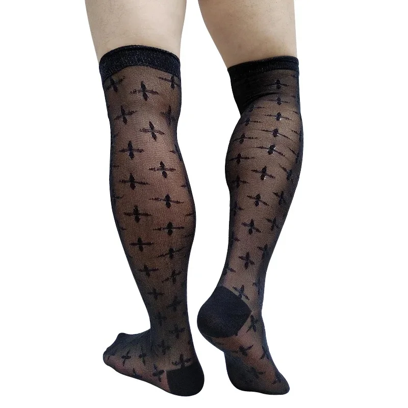 Calcetines largos hasta el muslo para hombre, calcetines sexis transparentes y suaves para vestido Formal, calcetines para traje, medias de manguera, calcetines de negocios, regalos de boda