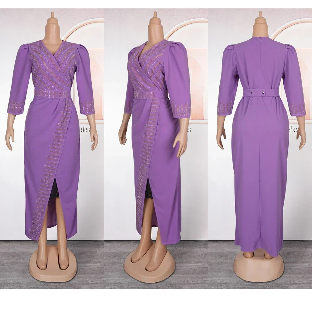 

Plus Size African Evening Party Dresses for Women Diamonds Ankara Dashiki Muslim Dress Gown Africa Clothing Kaftan Dubai Abayas