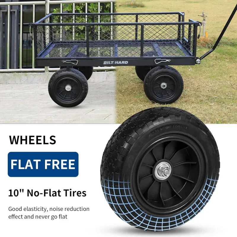 880 lbs 10 Flat Free Tires Steel Garden Cart with 180° Rotating Handle and Removable Sides, Heavy Duty 4 Cu.Ft Capacity Utility