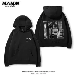 2Pac Hip Hop Hooded Sweater Korean Version of Men and Women Autumn and Winter Hip Hop Vintage Trend Print Street Clothes