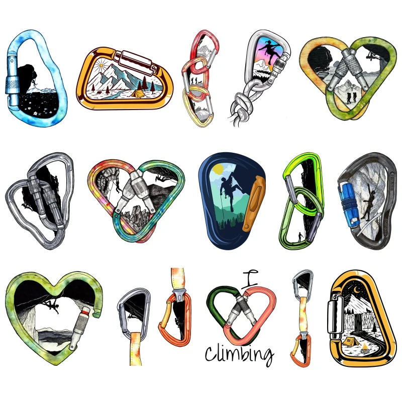 Image of 15CM Outdoor-Kletterkarabiner Kreativer DTF-Wärmeübertragungsdruck Aufbügel-Aufnäher für Rucksack, T-Shirt, Jacke, Dekoration, DIY-Aufkleber