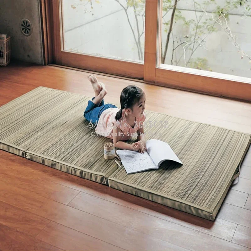 Japanese Style Comfortable Foldable Straw Mat Fabric Tatami Mattress Rectangle Floor Mat for Sleeping