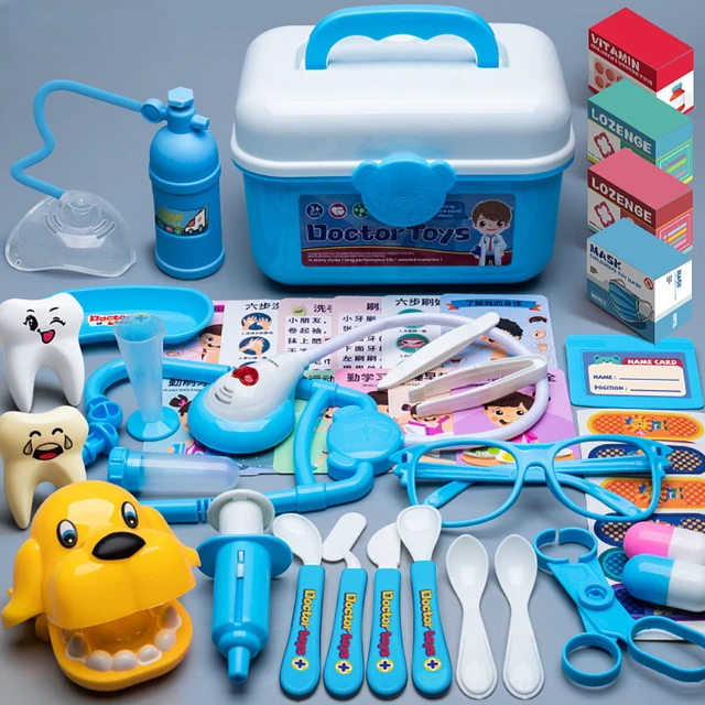 WizKidz Doctor Nurse Zestaw do odgrywania ról Narzędzia medyczne ze stetoskopem i wtryskiwaczami w pudełku na wózek do udawania Idealny prezent dla dzieci