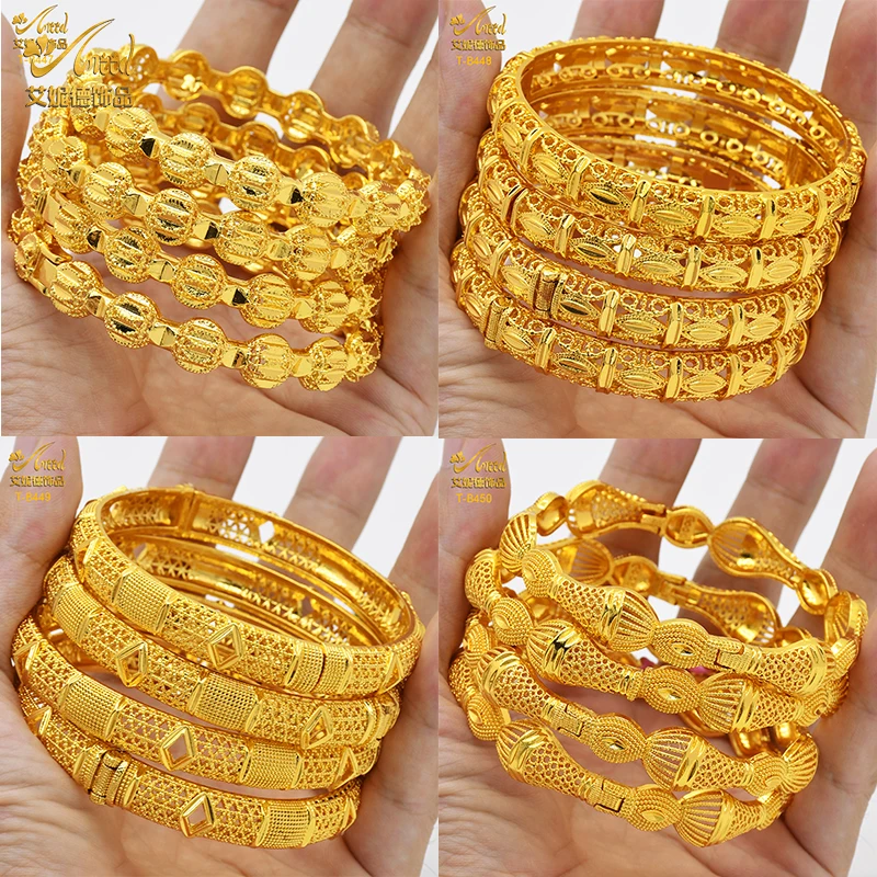 

ANIID Luxury Dubai Gold Color Bangles For Women 24K Gold Plated Indian African Bracelets Charm Wedding Ethiopian Arabic Jewelry