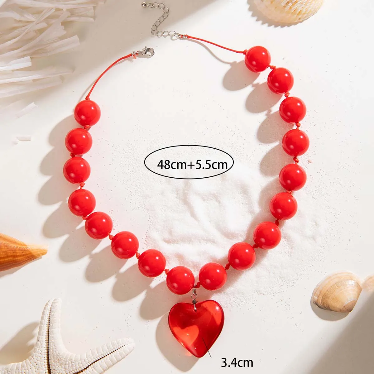 Tocona New Exaggerated Round Bead Heart Pendant Necklace for Women Handmade Adjustable Chain Choker Party Jewelry Gift Collar