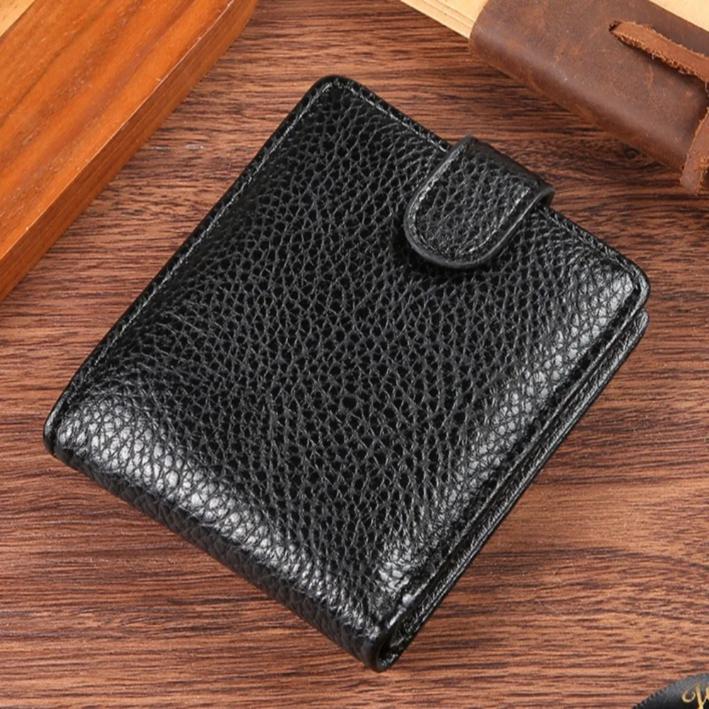 

Business Leisure Men's Short Wallet Lychee Pattern Vintage Men Coin Pocket Classic Contracted Two Fold Wallet Men's Hand Bag