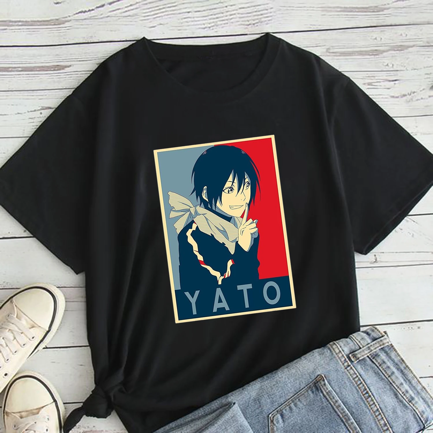 Noragami Yato T Shirt Women Anime Noragami Yato Tshirt Female Graphic Print Tee Shirt Casual Japanese Anime Manga Black Tops