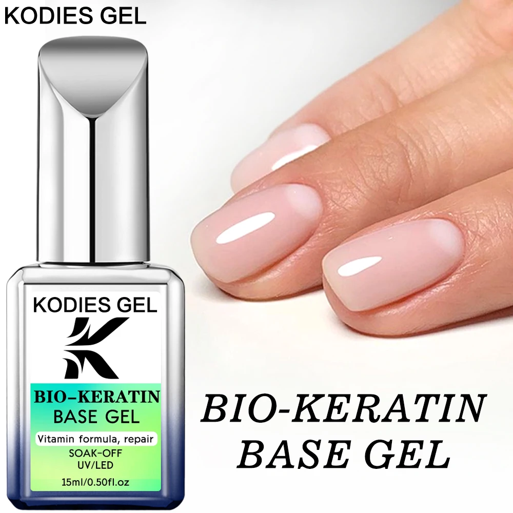 KODIES GEL Bio Keratin Rubber Base Coat UV Gel Nail Polish Vitamin Formula Repair Nail 15ml Semi Permanent Manicure Strengthener