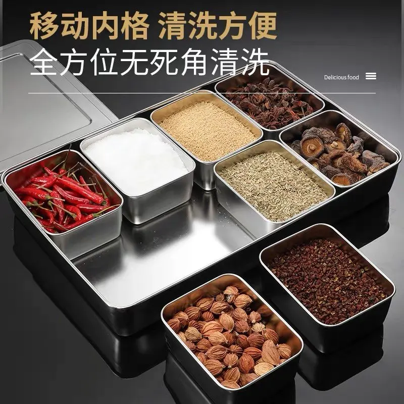 Stainless steel   commercial seasoning box with lid, ingredient kitchen seasoning   square sample box