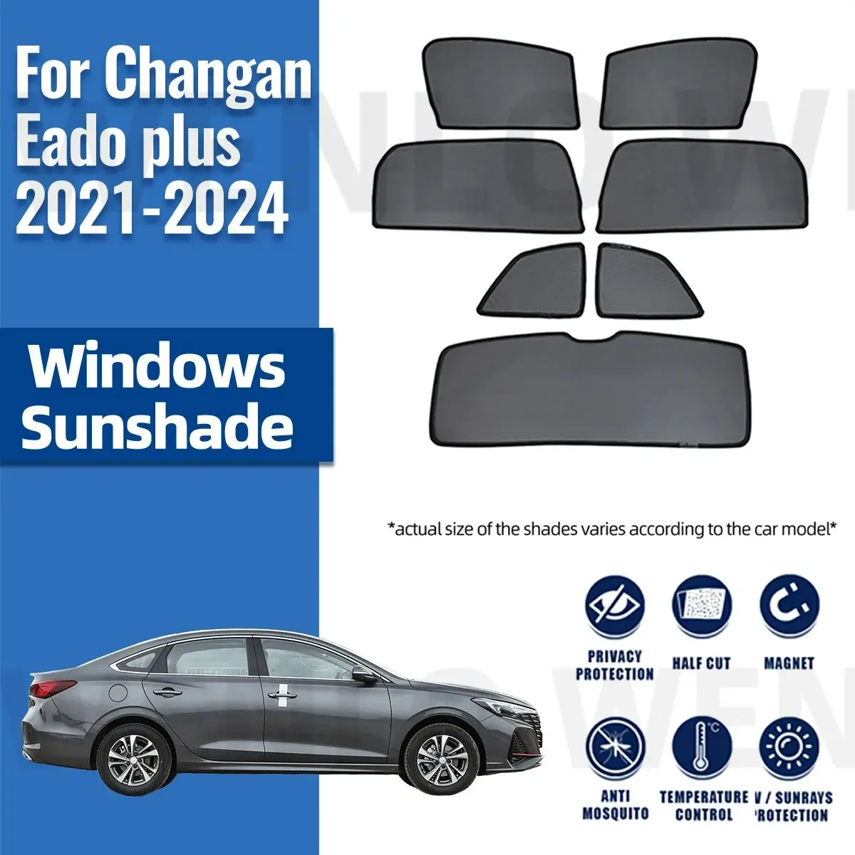 

For Changan Eado plus 2024 2023 2022 2021 Magnetic Car Sunshade Front Windshield Curtain Rear Side Window Sun Shade Shield