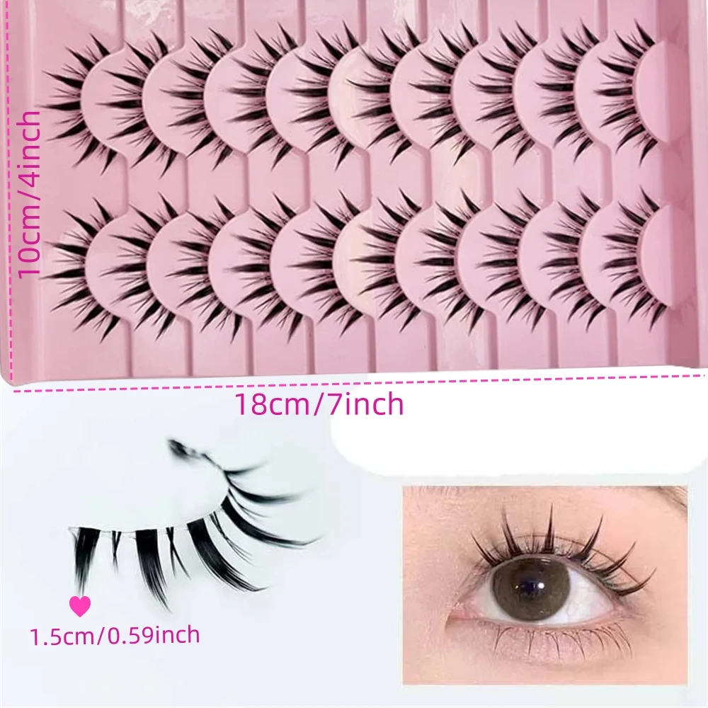 10 pares de pestañas postizas anime con estilo de los pequeños diablos, con tallos transparentes naturales, efectos espectaculares y reutilizables.
