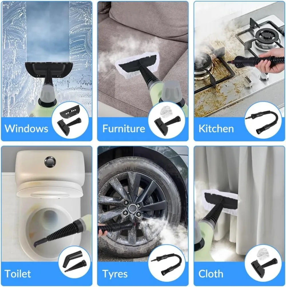 Handheld Pressurized Steam Cleaner, 12pcs Accessories, Portable Steamer for Home, Car, Furniture, Floor, Upholstery, Grout & Tile